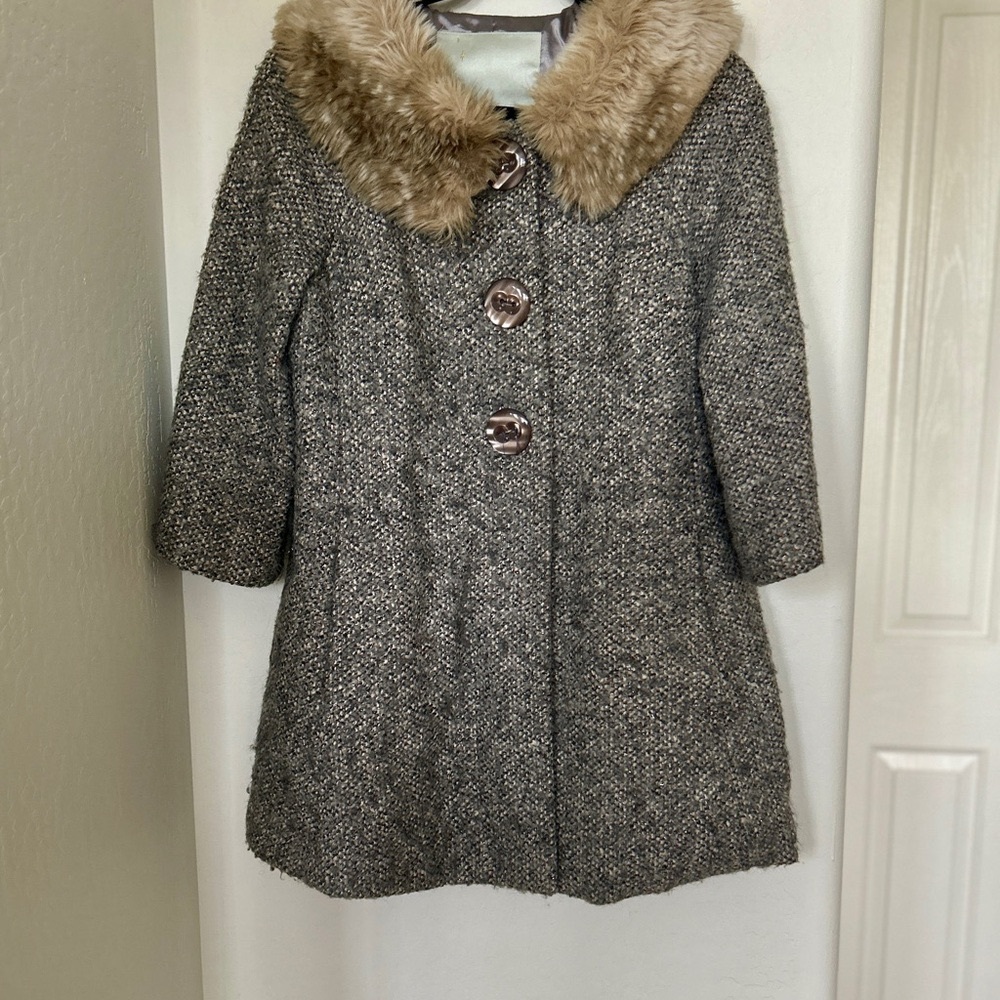 Beth Bowley Wool Metallic Tweed with Faux Fur Collar